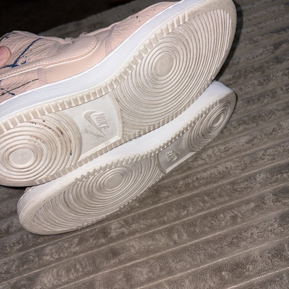 Nike Women's Pale Pink High-Top Sneakers with Blue and Green Paint Splatters - Picture 7 of 9